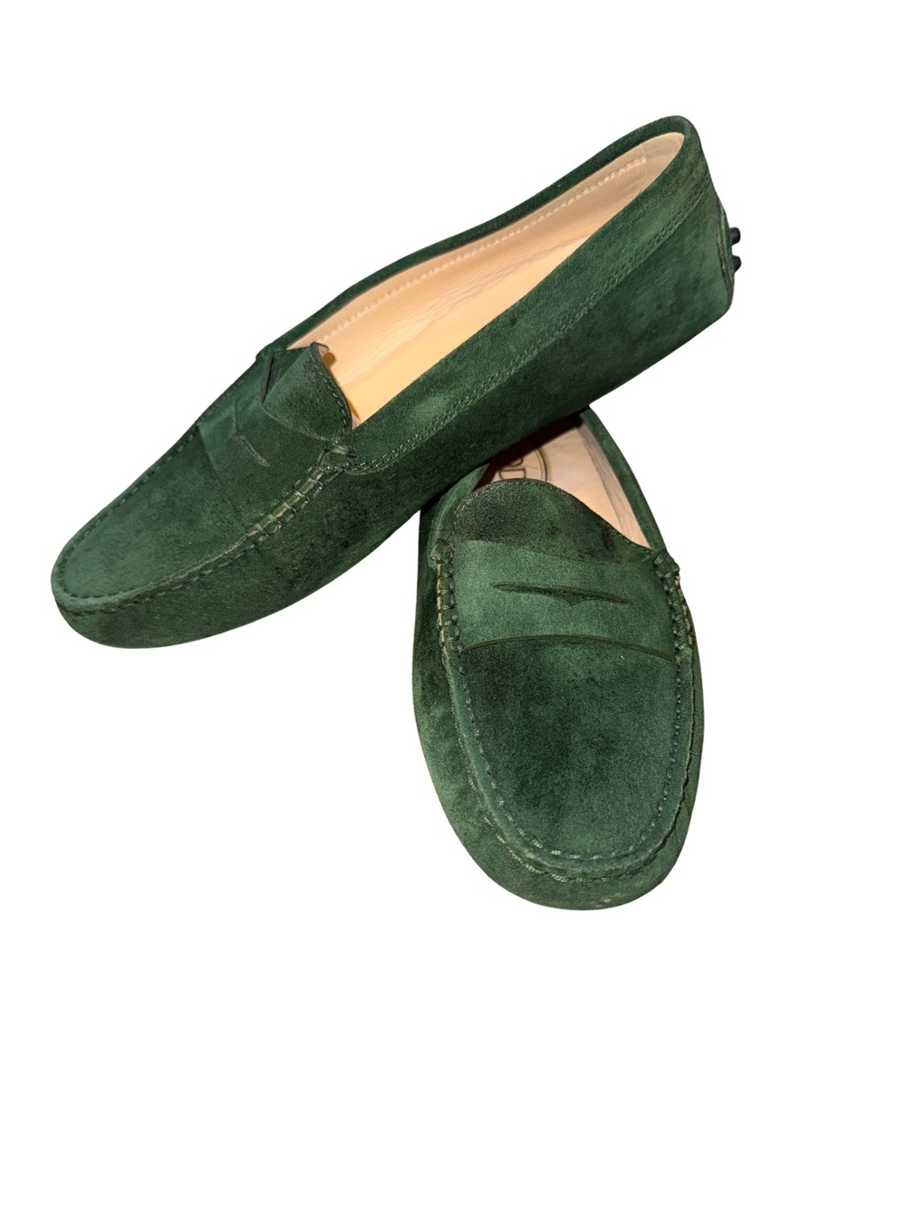 TOD’S Green Suede Comfy Driving Loafers 7.5 - Picture 2 of 16